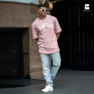 BRAYLEY Mens front puff oversized Tee - Salmon pink
