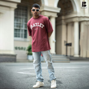 BRAYLEY Mens front puff oversized Tee - Maroon