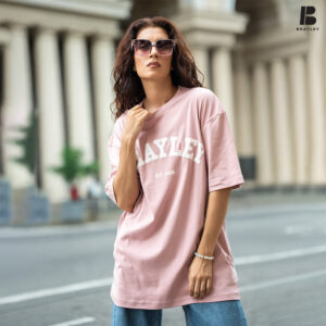 BRAYLEY Woman front puff oversized Tee - Salmon pink