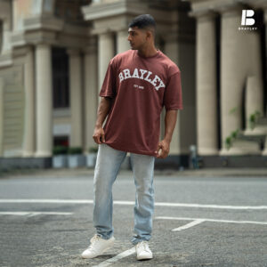 BRAYLEY Mens front puff oversized Tee - Brick