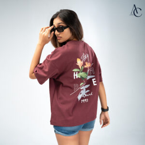 Maroon women boxy fit oversized t shirt