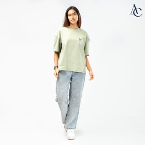 Olive green women boxy fit oversized T shirt